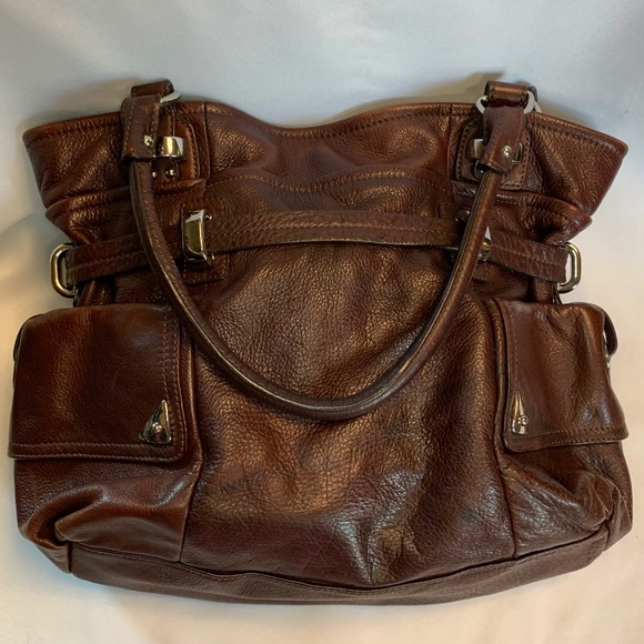 B Makowsky Brown Genuine Leather Bag with Leopard Print Interior! - Picture 5 of 9